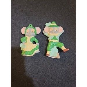 Vintage 80's Alberta's Ceramic St. Patrick's Day Mouse Ornaments Leprechaun Set